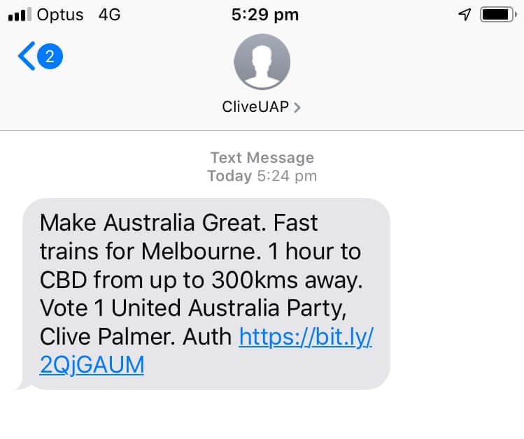 Clive Palmer sent unsolicited text messages to voters