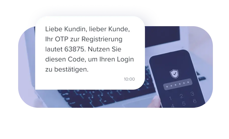 OTP-Nachricht zur Login-Best&auml;tigung mit Sicherheitscode vor Smartphone.